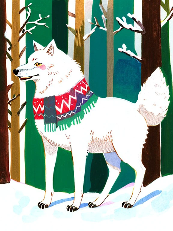masterpiece, high quality,a wolf, cute, in the forest, winter, snow <lora:J_drawing-000018:0.8> j_drawing