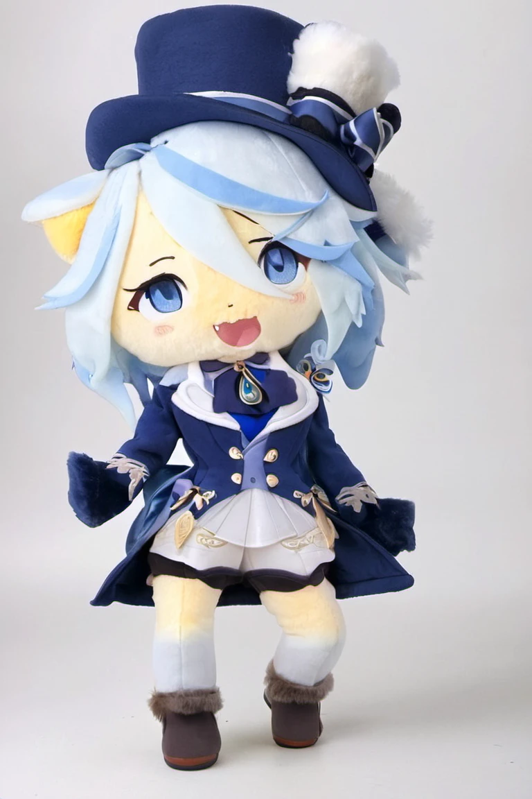 stuffed-toy,1girl,full body,solo,blue_headwear,looking_at_viewer,white_background,open_mouth,blush,simple_background,tears,hands_on_hips,long_sleeves,blue_jacket,tearing_up,white_gloves,top_hat,ascot,short_hair,white_shirt,flying_sweatdrops,brooch,black_gloves,<lora:furina_SDXL-000008:0.8>,<lora:stuffed-toy_XL:1.5>,