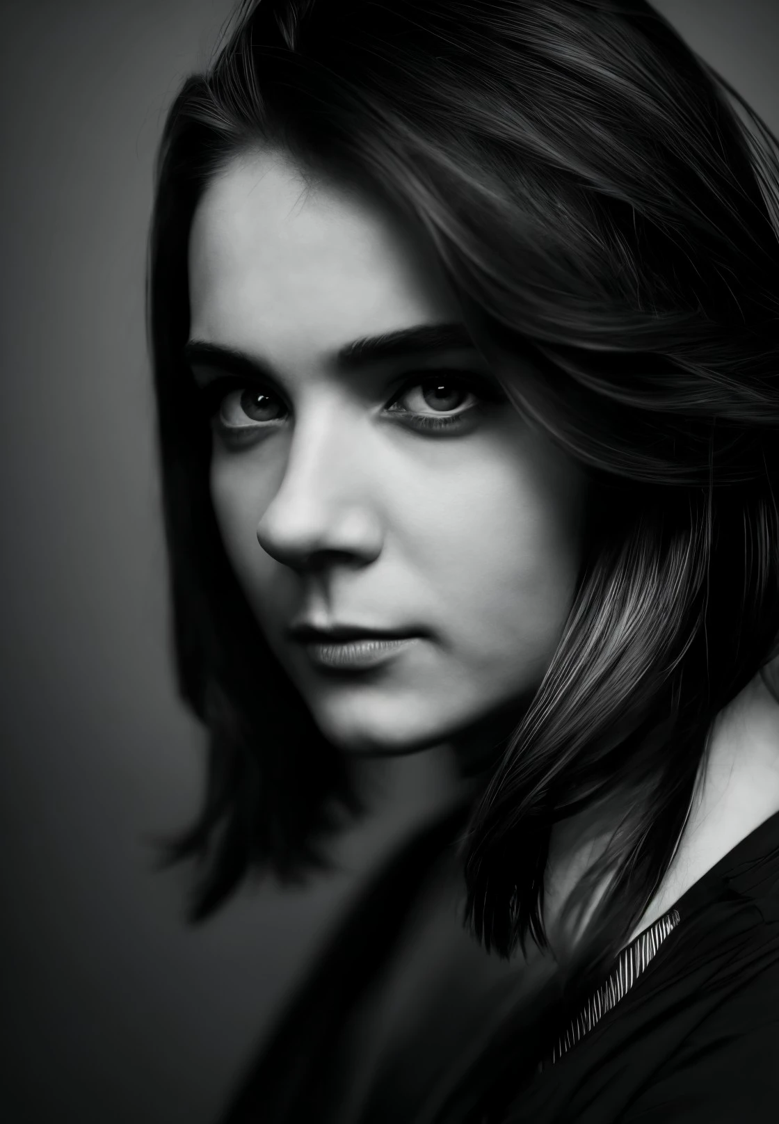 woman standing, beautiful, closeup,
monochrome, greyscale, black and white, high contrast, <lora:dynamic_shot_10_film_noir_style:0.75>
highres, high quality, high resolution, hd, 4k, masterpiece,