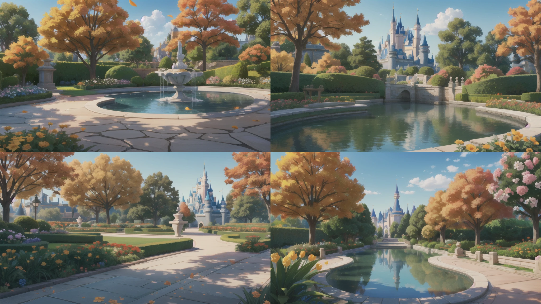 (3D, Disney), masterpiece, best quality, high quality, beautiful garden with detailed flowers in nice autumn day