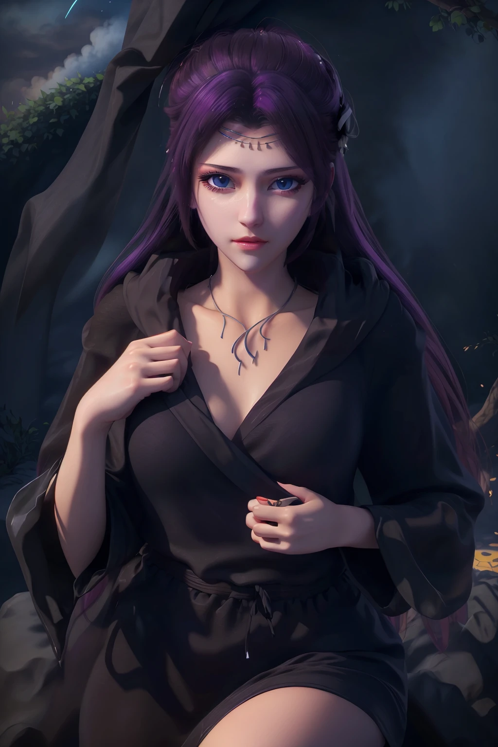 <lora:yunzhi-Y001:0.9>,yunzhi,black robe,solo,long hair,1girl,black hair,(veil:1.2),black veil,(sky:1.1),long sleeves,looking at viewer,(blue eyes:1.2),robe,cloud,hood,hood down,wide sleeves,purple hair,<lora:bg_imgs-10:0.8>, bg_imgs,necklace,hair_ornament,headpiece,(beautiful detailed eyes:1.2),(from_below:1.2),between_legs,looking_up,, best quality , masterpiece, illustration, an extremely delicate and beautiful, extremely detailed ,CG,unity,8k wallpaper, Amazing, finely detail, masterpiece, best quality,official art,extremely detailed CG unity 8k wallpaper,absurdres, incredibly absurdres, huge filesize , ultra-detailed, highres, extremely detailed,beautiful detailed girl, extremely detailed eyes and face, beautiful detailed eyes,light on face,