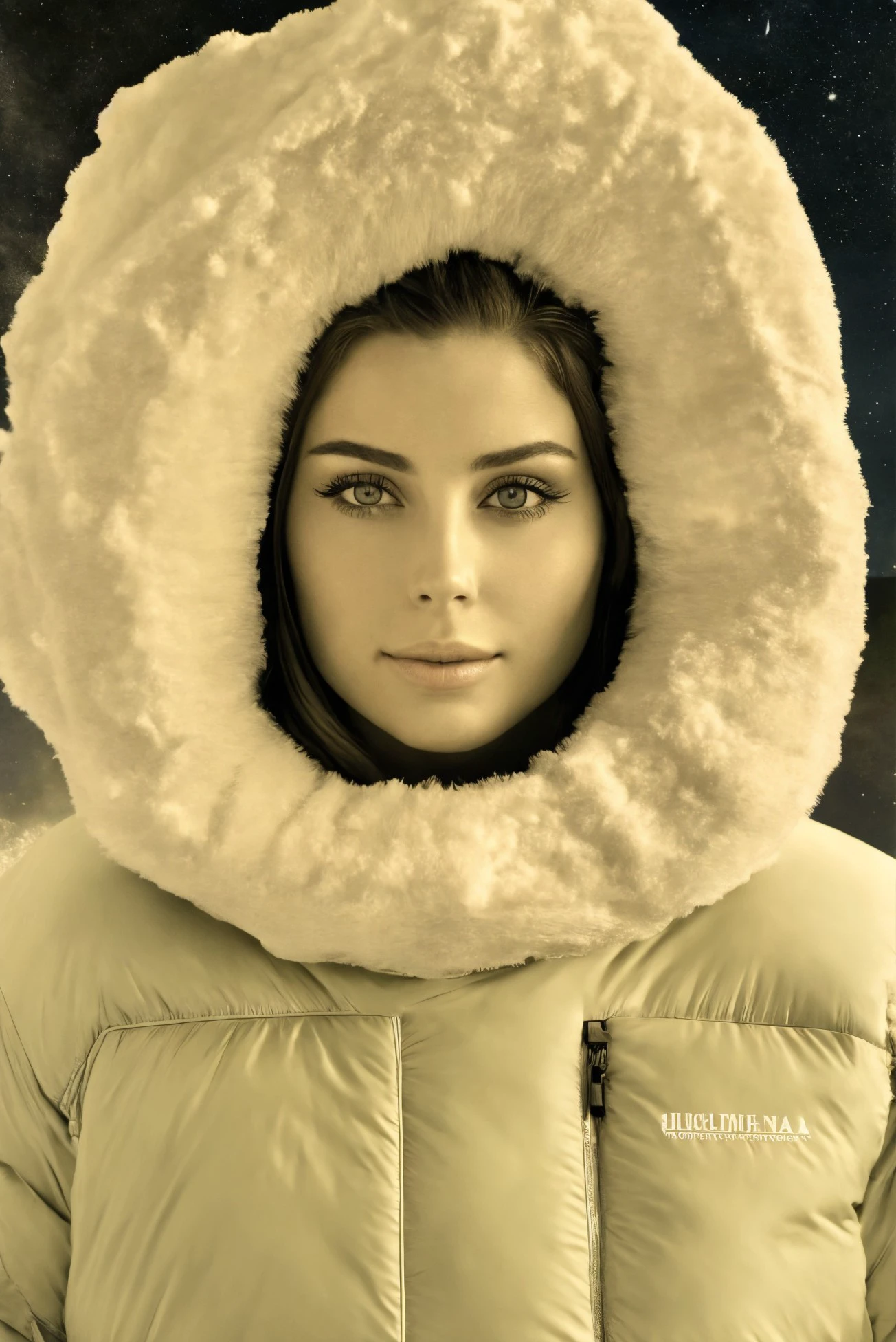 woman 20 years young face closeup, European, 
 ([Ashley( :0)Greene|gianna michaels|miley( :0)cyrus]:0.9) closeup
sepia filter,  <lora:dynamic_shot_31_sepia_filter_:0.85>
Arctic tundra and northern lights display,
highres, high quality, high resolution, hd, 4k, masterpiece, realistic,