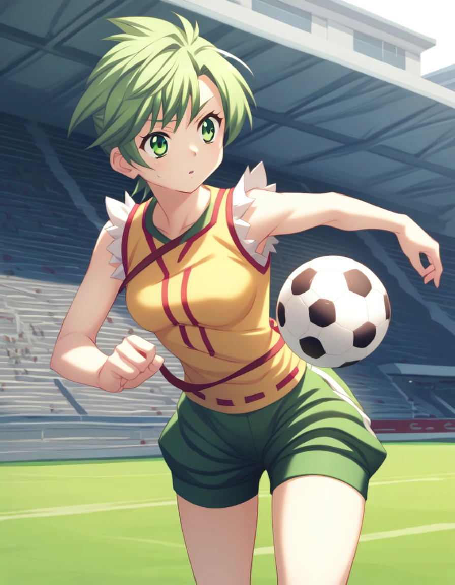 <lora:elnie-ponyxl-000022:1> elnie,
elniedef, sleeveless shirt, yellow shirt, shorts, green shorts,
1girl, outdoors, soccer ball, score_9, score_8_up, score_7_up, score_6_up, score_5_up, score_4_up
