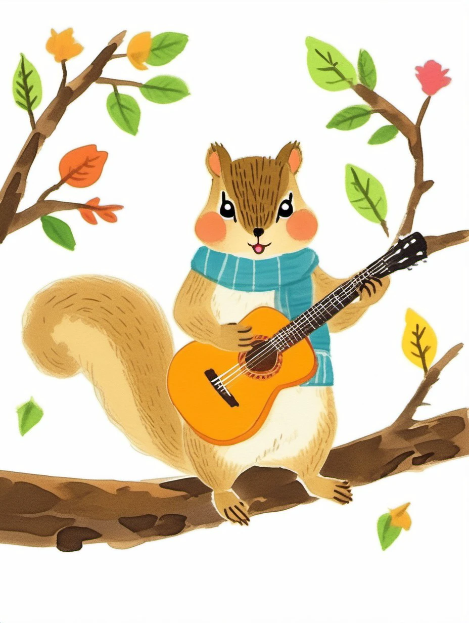 masterpiece, high quality,A cute squirrel playing guitar on a branch,hand drawing,illustration <lora:J_drawing XL:0.8> j_drawing