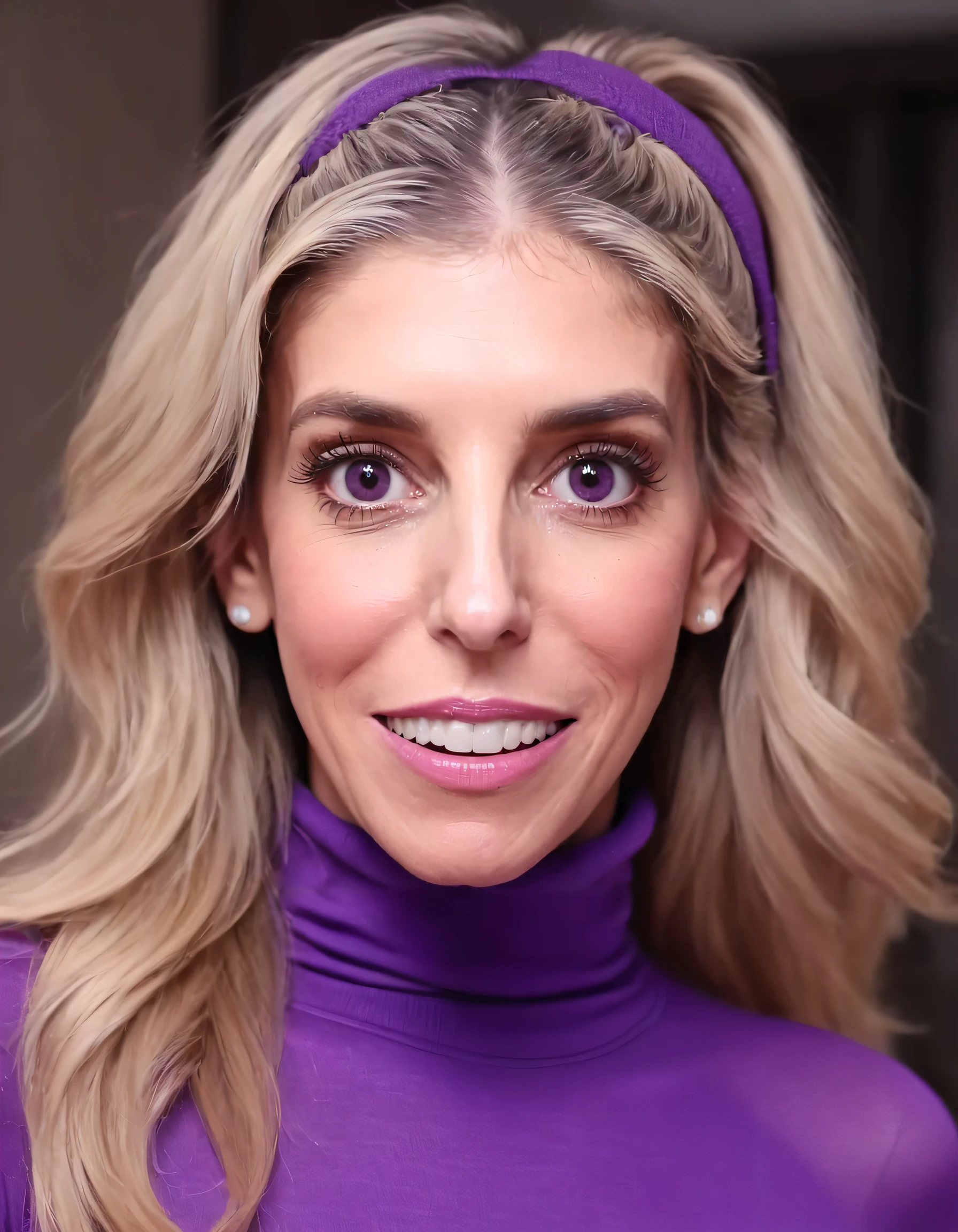 (((upper body in frame))), ((Wearing a turtleneck)) and ((purple leggings)), ((Professional Photo Shoot)), ((indoors)), smiling, model shoot style, extremely intricate, High Detail, Sharp focus, dramatic, soft cinematic light, (looking at viewer), (Real Eyes), (Detailed Eye Corneas) (detailed pupils), smiling, 24mm, photo lab, elegant, insane details, hyperdetailed, low contrast, epiCRealism, (((SFW))). Rebecca Zamolo, clad in a turtleneck and purple leggings, beamed with confidence as she effortlessly posed for her professional photo shoot indoors. Under soft cinematic light, her striking gaze locked with the camera lens while the photographer focused on capturing minute details, from her Real Eyes to the intricacies of Detailed Eye Corneas and detailed pupils. The elegant scene exuded an epiCRealism, accentuating Rebecca's allure in a high-resolution 24mm frame, where every inch revealed insane details, from her captivating smile to her poised elegance, encapsulated within the low-contrast photographic realm of hyperdetailed perfection. <lora:vpmujv18e05e9dd4fq456:1>