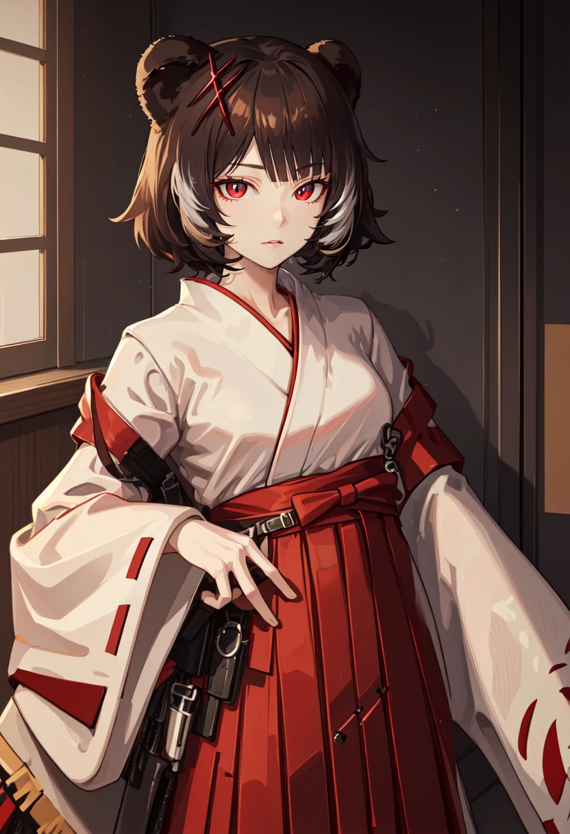 best quality, masterpiece, highres, solo, (leto_arknights:1.10), (white kimono:1.35), (red hakama:1.35), (wide sleeves:1.20), 15 <lora:leto_arknights:0.80>