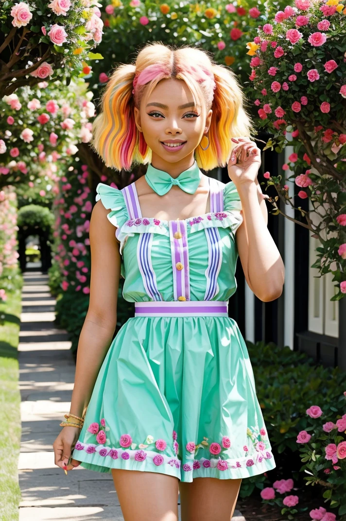 tv_Jojo_Austin_PS , , serene expression, wearing an elegant colorful summerdress, walking through an ornate rose garden, noon, summer, colorful butterflies, cowboy shot, , 8k resolution, highres, high detail, sharp focus, , 8k uhd,