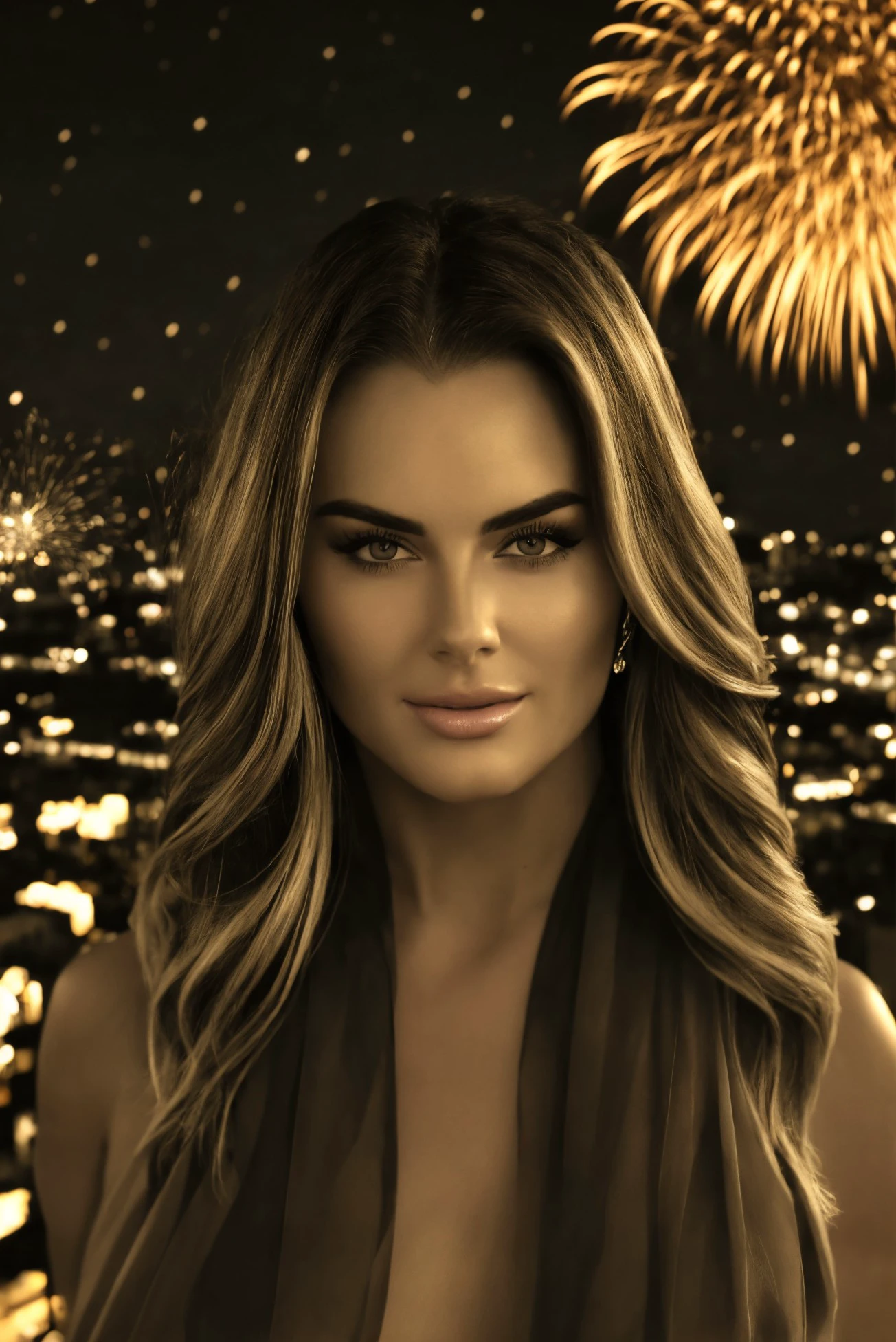 woman 20 years young face closeup, European, 
 ([Alessandra( :0)Ambrosio|sophie dee|miley( :0)cyrus]:0.9) closeup
sepia filter,  <lora:dynamic_shot_31_sepia_filter_:0.85>
Big city rooftop and New Year's Eve fireworks,
highres, high quality, high resolution, hd, 4k, masterpiece, realistic,