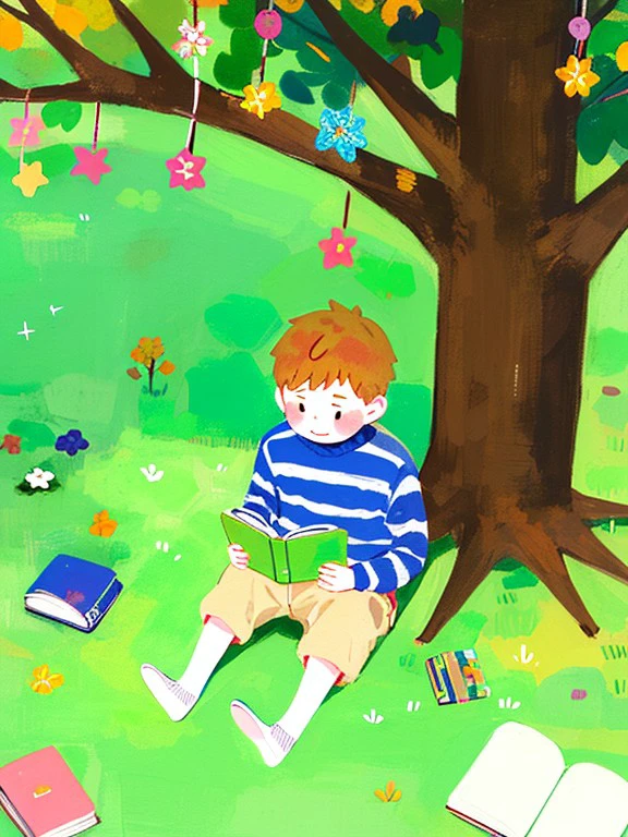 masterpiece, high quality,a cute boy, read books, under the tree <lora:J_drawing-000018:0.8> j_drawing