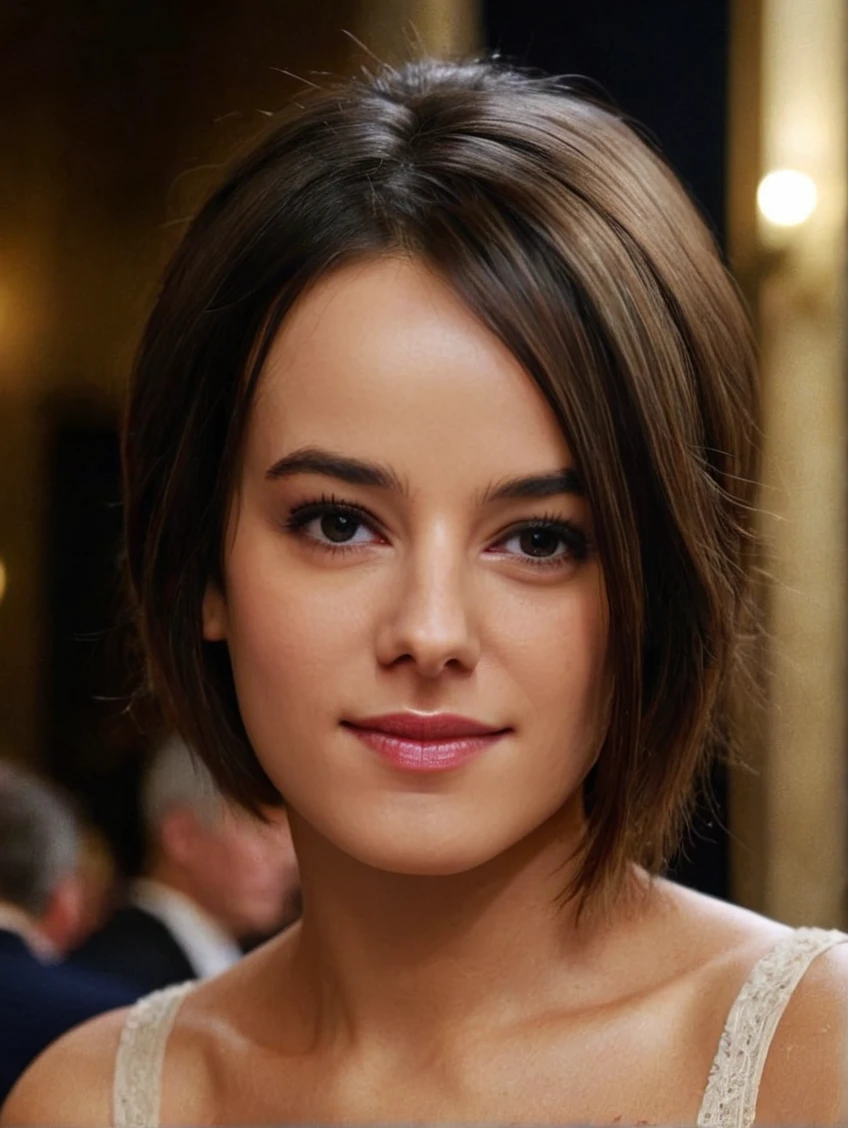 a beautiful picture of alizeeXL, <lora:alizeeXL:1> detailed skin texture,masterpiece, photorealistic, woman, 4k, light, RAW color photo,(fully in frame:1.1), (goosebumps:0.5),brunette, detailed face,wearing a top,stage,subtle smile,short hair
