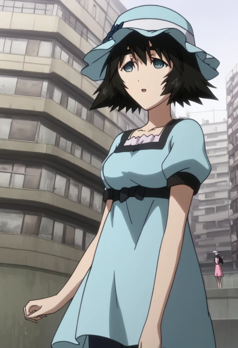 <lora:shiina_mayuri:1> shiina mayuri 1girl, 2girls, black hair, dress, hat, shiina mayuri, short hair