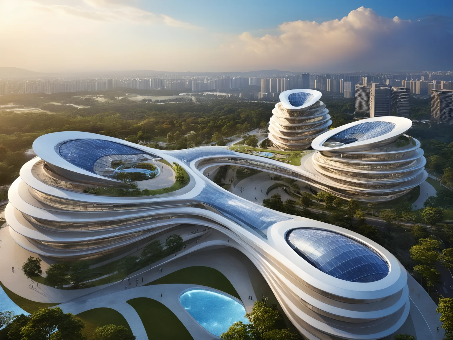<lora:JJsCurvyArchitecture_XL:1>,((CurvyArchitecture)) , ((best quality)),((masterpiece)),((realistic)), outdoors, cloud, blue sky, no humans, building, scenery, city, cityscape, skyscraper, center composition, park, car, tree, dramatic lighting,