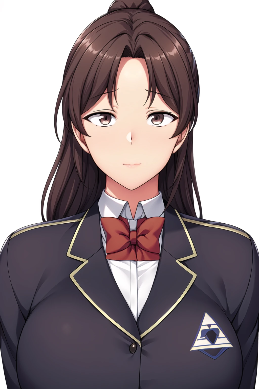 Simple White Background,
dynamic pose,standing at attention,
school_uniform,Blue_jacket,red_bowtie, pleated_skirt,long sleeves,
<lora:Yuuko_Kawashima_SaiminSeishidou-KK77-V1:0.7>,
Brown_hair,Brown_eyes,Long_hair,Bangs,high ponytail,
<lora:Oda_Non_Style-KK77-V2:0.2>,<lora:SaiminSeishidou_Lesson_Style-KK77-V1:0.3>,<lora:more_details:0.1>,
1 girl, 20yo,Young female,Beautiful long legs,Beautiful body,
Beautiful Nose,Beautiful character design, perfect eyes, perfect face,expressive eyes,perfect balance,
looking at viewer,(Focus on her face),closed mouth, (innocent_big_eyes:1.0),expressionless,
official art,extremely detailed CG unity 8k wallpaper, perfect lighting,Colorful, Bright_Front_face_Lighting,White skin,
(masterpiece:1.0),(best_quality:1.0), ultra high res,4K,ultra-detailed,
photography, 8K, HDR, highres, absurdres:1.2, Kodak portra 400, film grain, blurry background, bokeh:1.2, lens flare, (vibrant_color:1.2),professional photograph,
(Beautiful,large_Breasts:1.2), (beautiful_face:1.5),(narrow_waist),