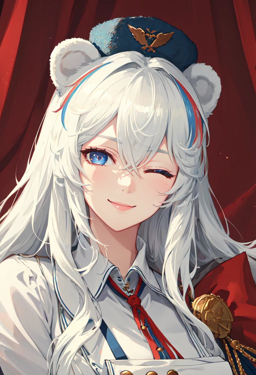 best quality, masterpiece, highres, solo, (rosa_arknights:1.10), smile, happy, one eye closed, portrait, looking at viewer, 38 <lora:rosa_arknights:0.80>