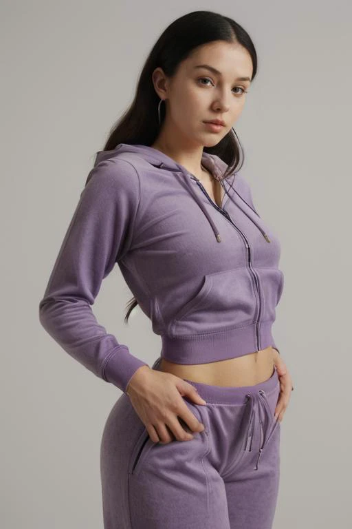 woman in purple hoodie, track pants
<lora:juicy_couture-SD15:1>