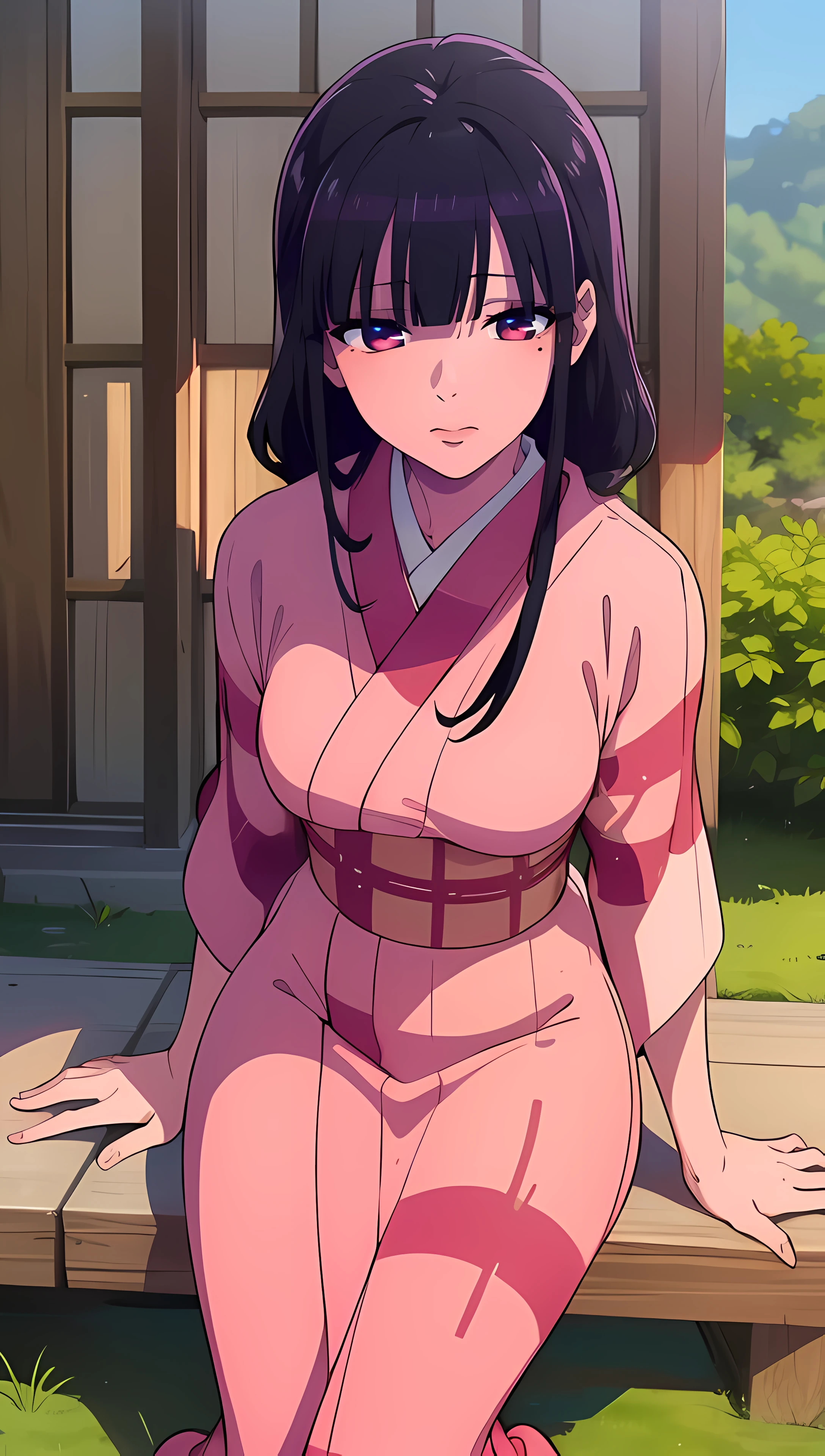 masterpiece, best quality, high resolution, highly detailed, HDR, intricate detail, ultra detailed,
BREAK
<lora:Saimori Miyo:0.7>_very long black hair with purple reflections_square bangs_pale pink eyes_skinny and gaunt_unhealthy hair,
BREAK
(pink kimono:1.5)
BREAK
(sitting_pose:1.2)