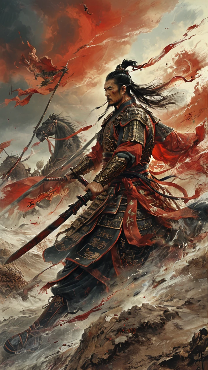 AiARTiST,Ancient Chinese general,Battle ,blood sky,blood river<lora:AiARTiST-JueChen:0.6>