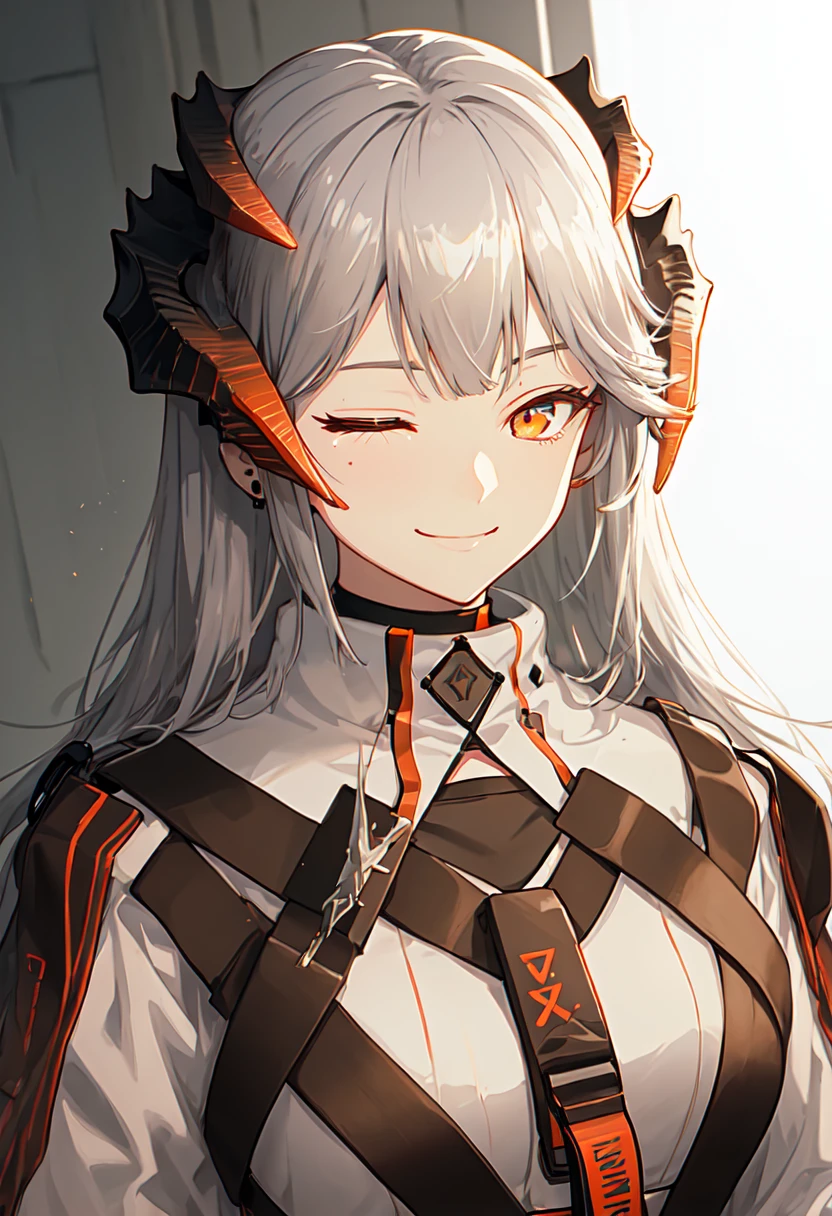best quality, masterpiece, highres, solo, (saria_arknights:1.10), smile, happy, one eye closed, portrait, looking at viewer, 42 <lora:saria_arknights:0.80>