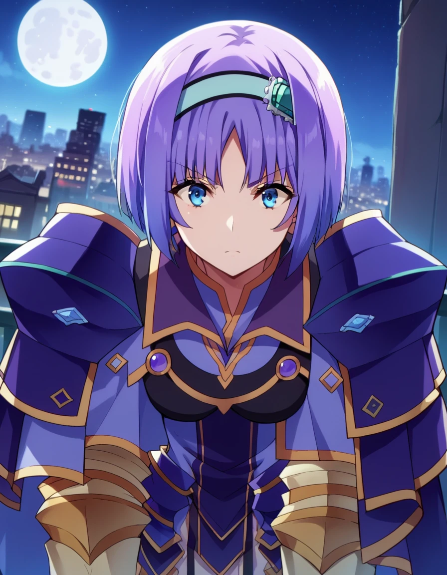 score_9, score_8_up, score_7_up, source_anime,
shadowannerose, <lora:shadow-annerose-ponyxl-lora-nochekaiser:1>,
annerose, short hair, blue eyes, purple hair,
hairband, armor, shoulder armor, gauntlets, blue hairband,
outdoors, cityscape, night, moon, bent over,
looking at viewer, dutch angle,