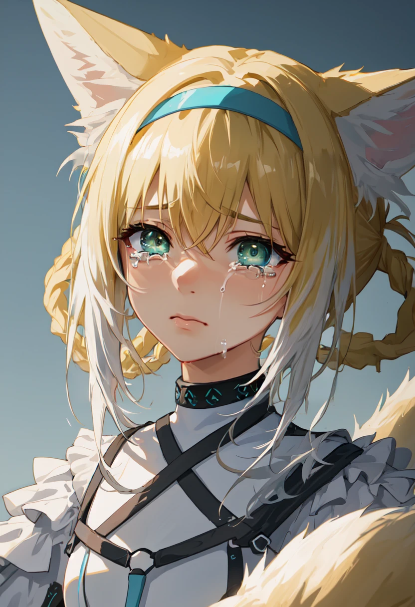 best quality, masterpiece, highres, solo, (suzuran_arknights:1.10), crying, sobbing, tears, portrait, looking at viewer, 37 <lora:suzuran_arknights:0.80>