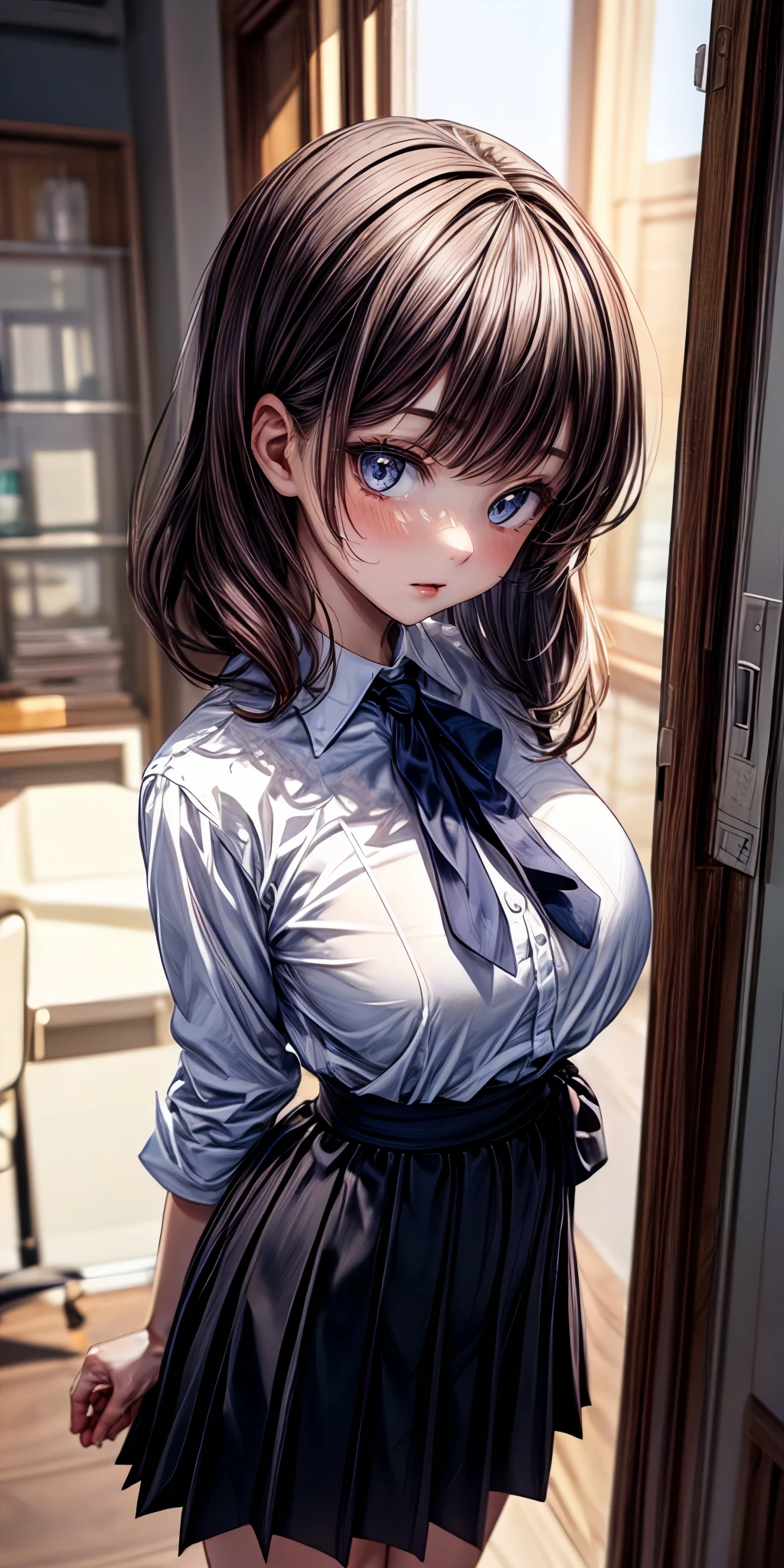 (masterpiece,ultra-detailed,best quality,8K,CG,illustration,shaved:1.2),(petite girl:1.2), <lora:more_details:1> ,<lora:lyp v1:0.6> lkp, big breasts <lora:JCF:0.6> jcf, 1girl,shirt,skirt