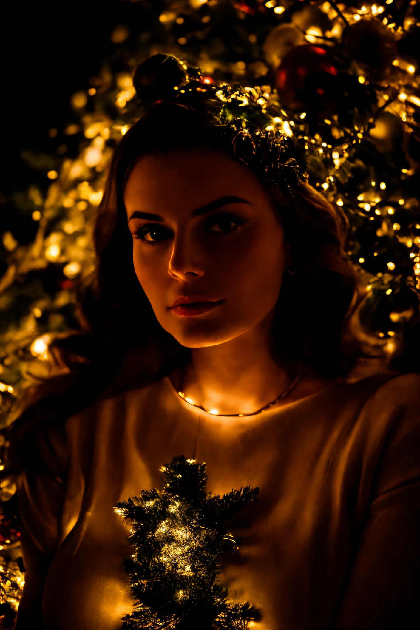woman 20 years young, European, middle shot, closeup,
([Sophia( :0)Loren|ashley bulgari|lana( :0)del( :0)rey]:0.9), 
christmas lights, <lora:dynamic_shot_56_christmas_lights:0.75>
home, night,
highres, high quality, high resolution, hd, 4k, masterpiece, realistic,