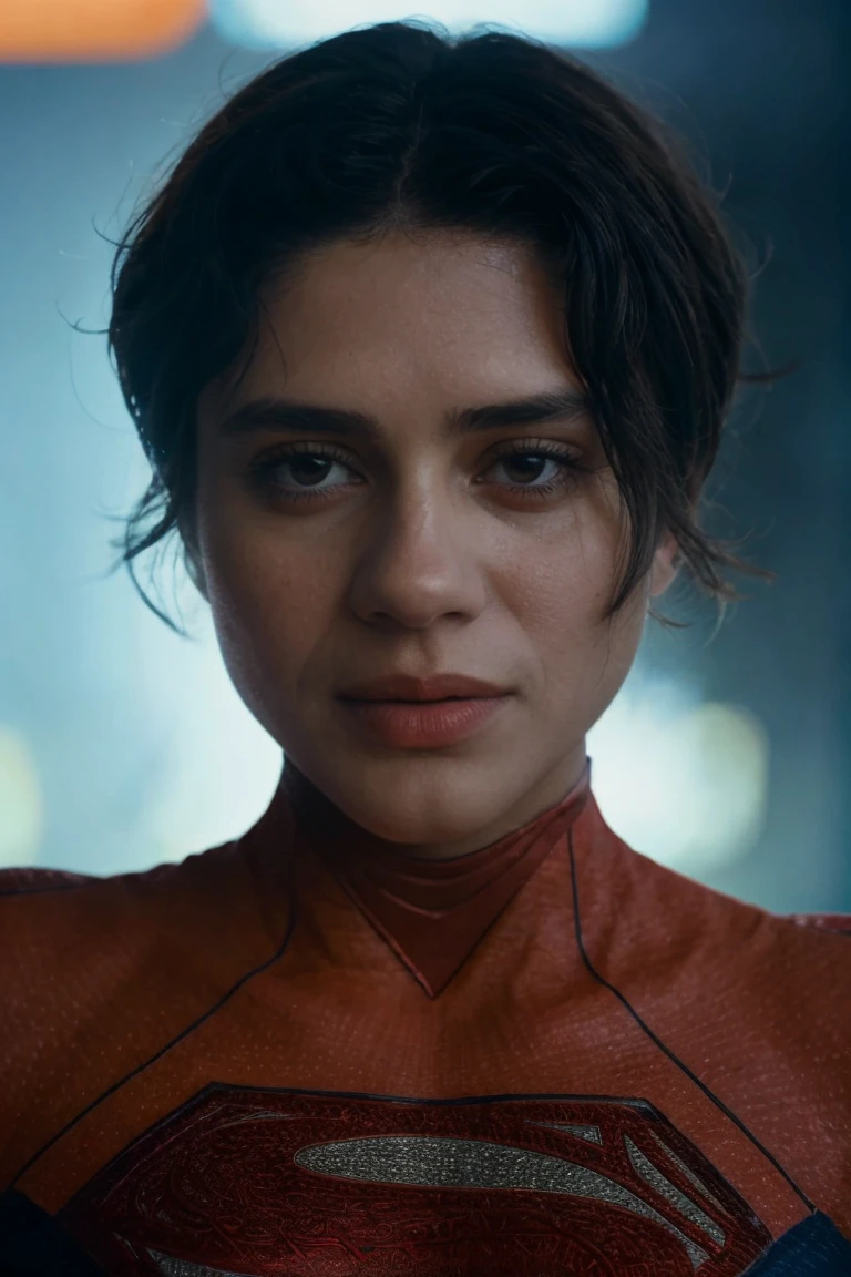 1girl, solo, portrait, looking at viewer, blurry background, bokeh, chromatic aberration, depth of field, female focus, masterpiece, best quality, ultra-detailed, ultra high res, (photorealistic:1.4), raw photo, (realistic:0.2), 8k HDR, f1.4, 40mm, photorealistic, raw, 8k, textured skin, skin pores, intricate details, by Dorothea Lange
<lora:epiCRealismHelper:1> <lora:PAseer-SD15-LCM Quick:1> <lora:supergirl_tf_lora_v02:1> 5uper, bodysuit, red cape, short hair, superhero