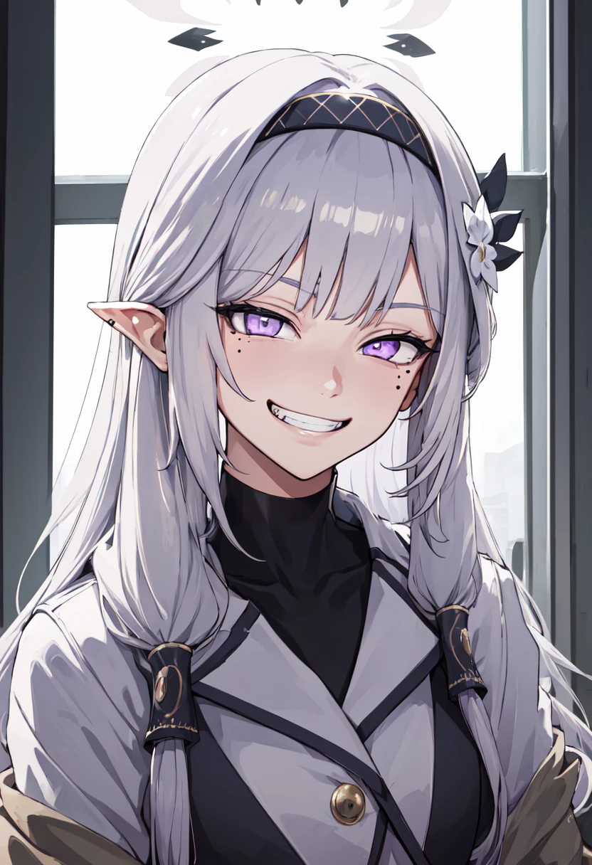 best quality, masterpiece, highres, solo, (himari_bluearchive:1.10), evil grin, evil smile, grin, portrait, looking at viewer, 37 <lora:himari_bluearchive:0.80>