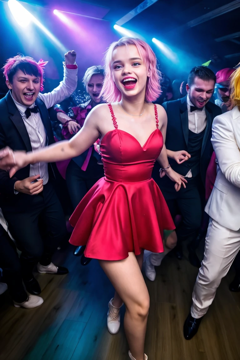 RAW Photo, tv_Darina_ES, , joyful expression, wearing an elegant party-dress, red lips, dramatic makeup, dancing in a crowded nightclub, god rays, spotlight, "in-the-middle-of-a-dancing-crowd", full body shot,,