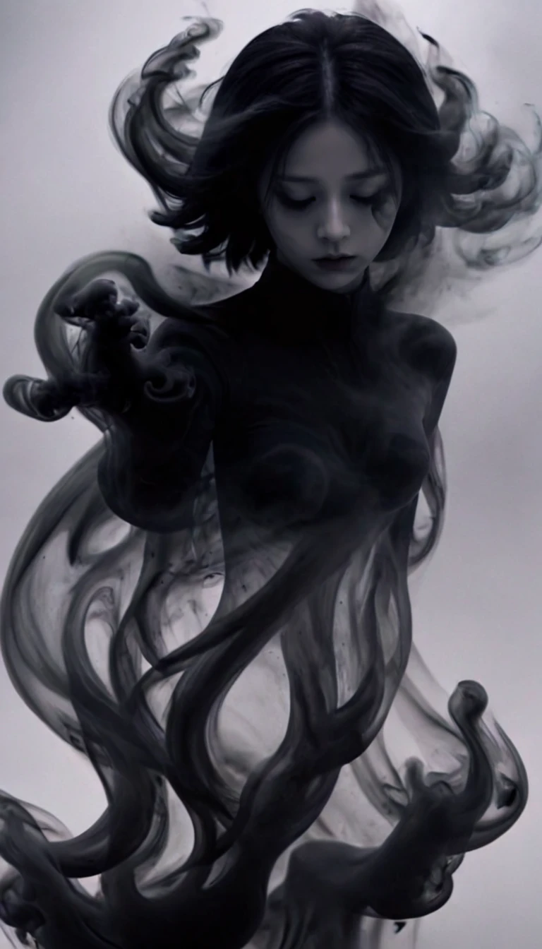 a girl made of black smoke,dynamic vision,<lora:xl-shanbailing-1126darkness黿:1>,bailing_darkness,black smoke,(1girl:0.4),Vaguely a girl made of smoke.,