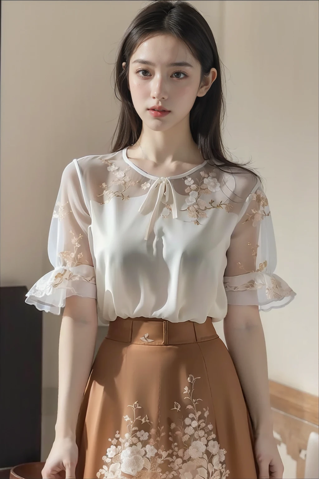 full_body,stand,xinzhongshi,transparent shirt,(patterned clothes:1.3),medium_skirt,((skirt:1.3)),complete body,<lora:xinzhongshi0.11:0.8>,<lora:1.5_perfect hands:0.8>,<lora:chinese-girl:0.7>,<lora:è
¿-000001:0.5>,the perfect hand,<lora:perfect hands:0.6>,è³è,v_legs,, best quality, masterpiece, (photorealistic:1),ultra high res,highres,, illustration. media, delicate,8k wallpaper,soft light,official art, (realistic:1.2),1girl,