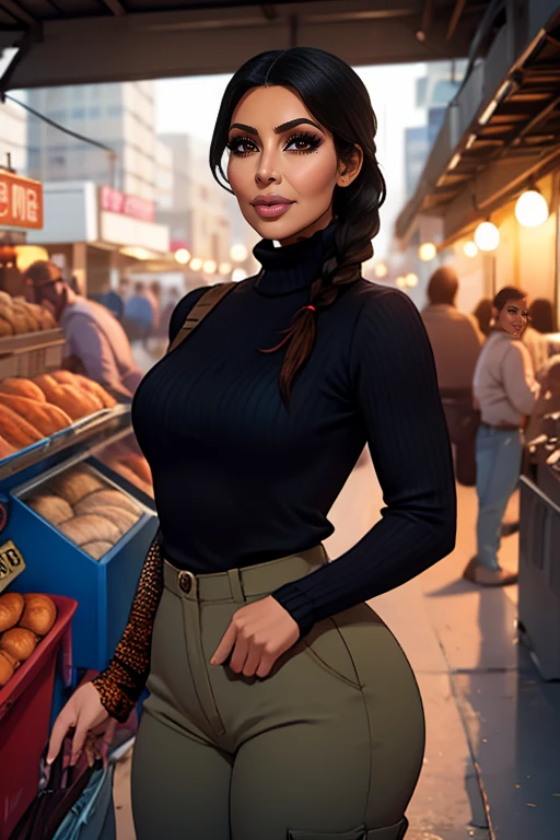 ((detailed)), ((masterpiece)), realistic, photorealistic, 8k resolution,
1girl, KimKardashian, lips, brown eyes, dark skin, dark-skinned female, eyelashes,
<lora:celebrityown_KimKardashian:0.65>,
a woman, fisherman sweater, cargo pants, fish market , braided crown, black hair,
cowboy shot,
