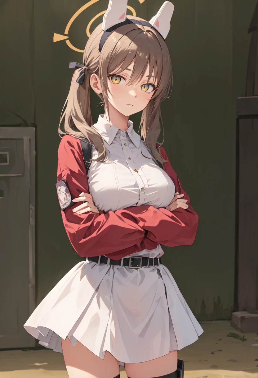(safe:1.10), best quality, masterpiece, highres, solo, (moe_bluearchive:1.10), crossed arms, cowboy shot, looking at viewer, 33 <lora:moe_bluearchive:0.80>