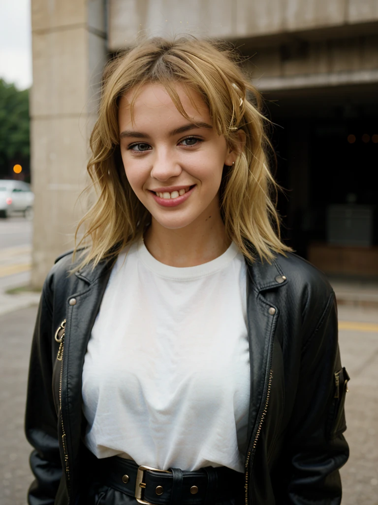 mulher, americana, 25 anos, pale skin and freckles, olhos cinzas, nariz delicado, soft and delicate lips, Cabelo blondie cinza longo e ondulados, sorriso meigo