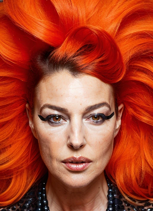 portrait of young and beautiful ((sks woman)) , by Imogen Cunningham, , supermodel <lora:locon_monicabellucci_v1_from_v1_64_32:1>, portrait of ((sks woman)) by Flora Borsi, style by Flora Borsi, bold, bright colours, orange Mohawk haircut, ((Flora Borsi))