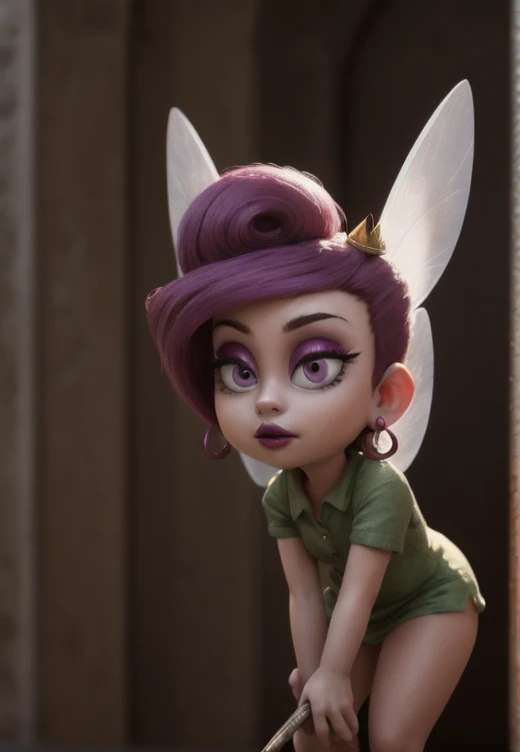 <lora:wandaodd:1> wanda, pink hair, 1girl, pink eyes, crown, wand, lipstick, earrings, makeup, purple hair, wandaodd, floating, fairy, green shirt, midget, BREAK, 8k, hi res, 40mm lens, (Best quality, masterpiece:1.2)
