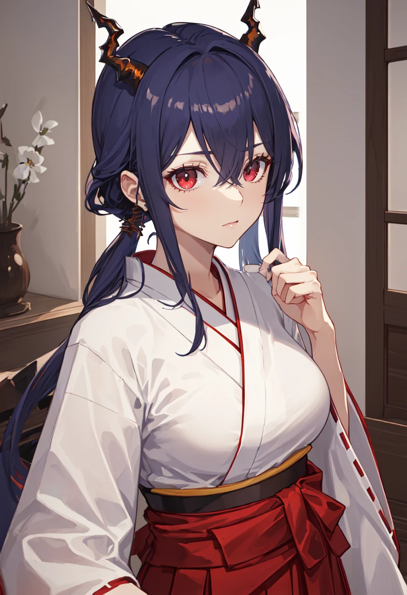 best quality, masterpiece, highres, solo, (ch_en_arknights:1.10), (white kimono:1.35), (red hakama:1.35), (wide sleeves:1.20), 28 <lora:ch_en_arknights:0.80>