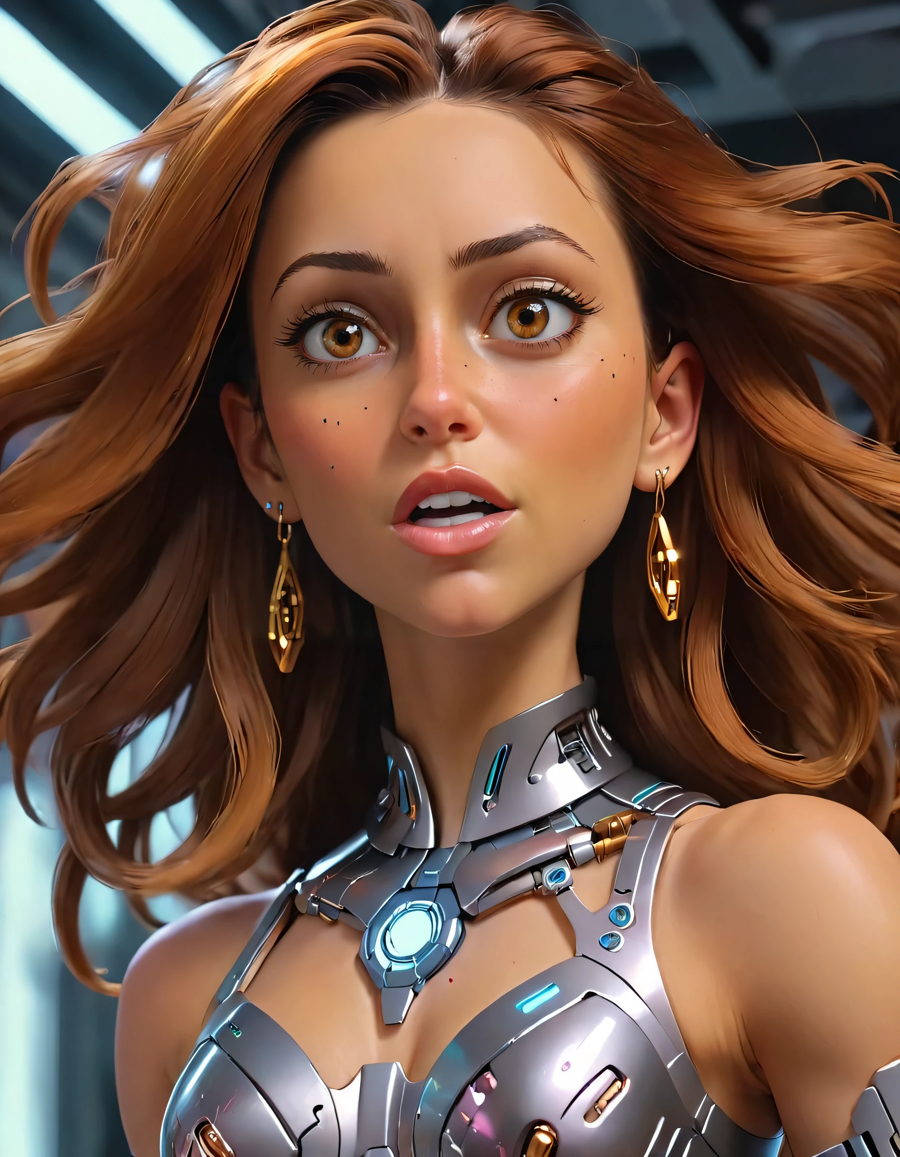 In a futuristic, technologically advanced world, Sara Carrolli, the stunning cybernetic ballerina, stands proudly center stage adorned with her signature earrings and brown eyes filled with determination. With long flowing hair, parted lips revealing nail polish, and an intricate mole on her cheek, she performs effortlessly while embodying themes of AI and robotics, reminiscent of her peers from Ever After High. The crowd is transfixed by her grace and movements, capturing the essence of their artistic expression - a perfect embodiment of the cyberpunk genre.
As the world of art intersects with that of technology, digital paintings created by legendary artists like Artgerm and Loish blend effortlessly into this scene. The audience is enthralled by the stunning artistry and lifelike realism, capturing every detail - from golden ratios to the smooth, soft lighting and heavy shadows cast around. Photorealistic, Hyperrealistic, and even Analog style artwork coexist harmoniously with their digital counterparts, bringing an intricate layer of complexity to this cybernetic world.
The illustration is a testament to the fusion of art and technology, with subjects like Sara Carrolli becoming more than just an artistic inspiration. The Octane render software, paired with Artstation's platform for sharing concept art, brings forth a new age of artistry - one where realism meets fantasy, and every element plays its part in the scene to create an immersive, captivating experience for all.
With cybernetic enhancements woven seamlessly into her routine, Sara embodies this world as she executes each move with fluidity and elegance - a true testament to the power of art, technology, and human creativity. <lora:pjkmih18e0bee84afq98:1>