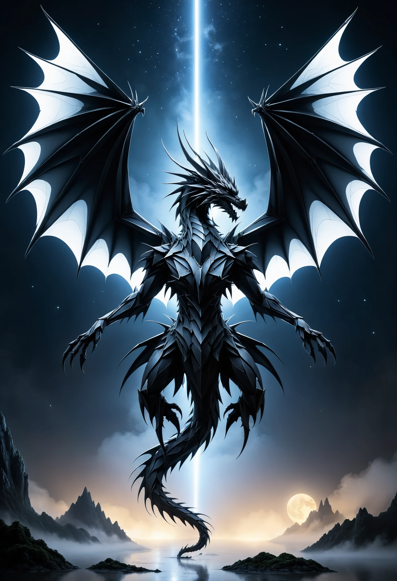 a dragon with spread wings, at night, foggy, intricate details
<lora:dvr-shrp:0.75> dvr-shrp