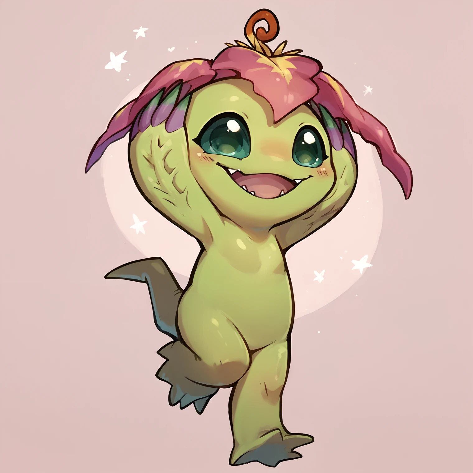 score_9, score_8_up, score_7_up, score_6_up,source_furry,rating_safe,1girl,digital artwork, digimon, (palmon:1.1), green body, (jumping:1.1),(cute, adorable, small:1.3),<lora:palmon_SDXL:0.9>
