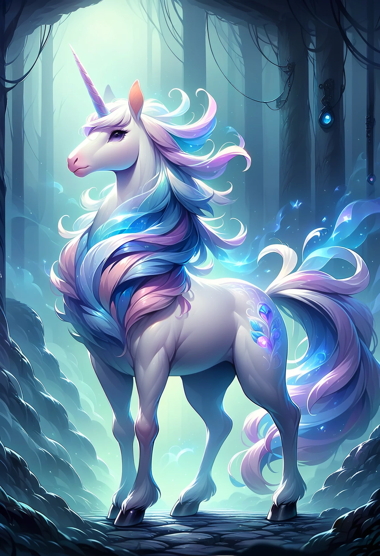 <lora:PonySpiritAnimals:1> Spirit animal, score_9, score_8_up, score_7_up, score_6_up, score_5_up, score_4_up, hyper detailed, fantasy landscape, dreamlike, fog, vivid colors, closeup, unicorn bunny fantasy pokemon \(creature\),