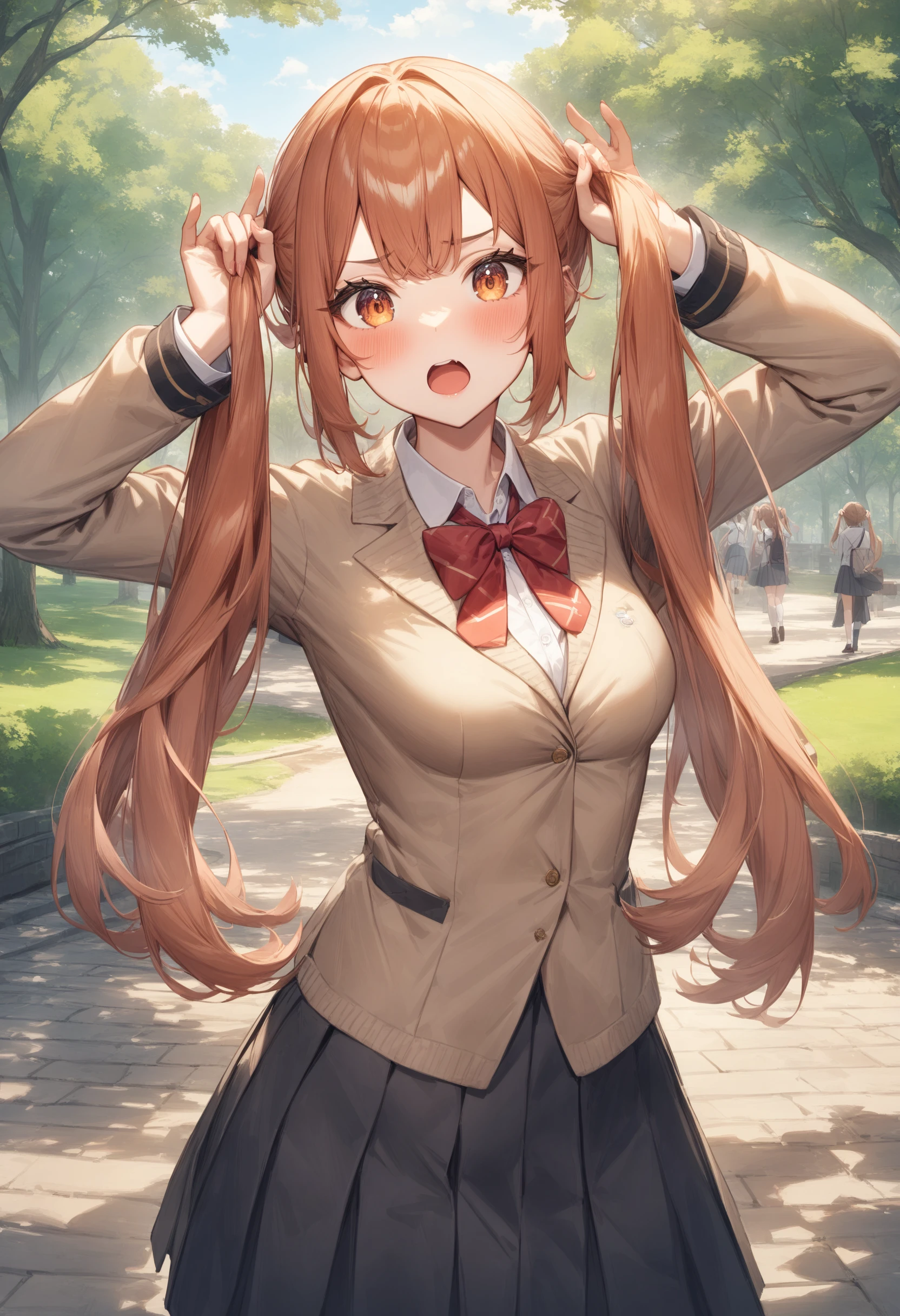 1girl, <lora:sdxl2-flat2-512b:-1>,medium breasts,school uniform,
bunching hair,<lora:bunchinghair_XL_v1:0.8>
from behind, cinematic angle, looking at viewer, serious, centralpark, open mouth,
masterpiece, best quality, very aesthetic, absurdres