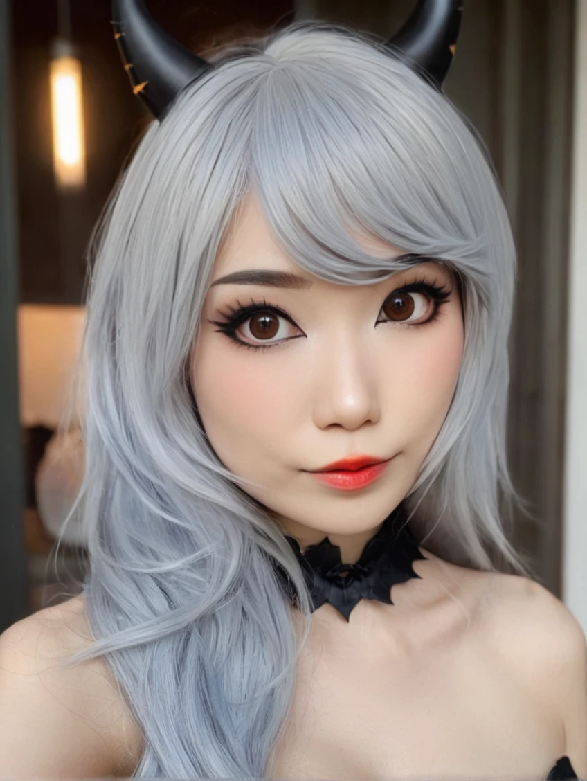 a beautiful picture of emiruXL, <lora:emiruXL:1> detailed skin texture,masterpiece, photorealistic, woman, 4k, light, RAW color photo,(fully in frame:1.1), (goosebumps:0.5),asian, detailed face,wearing a cosplay,halloween,subtle smile