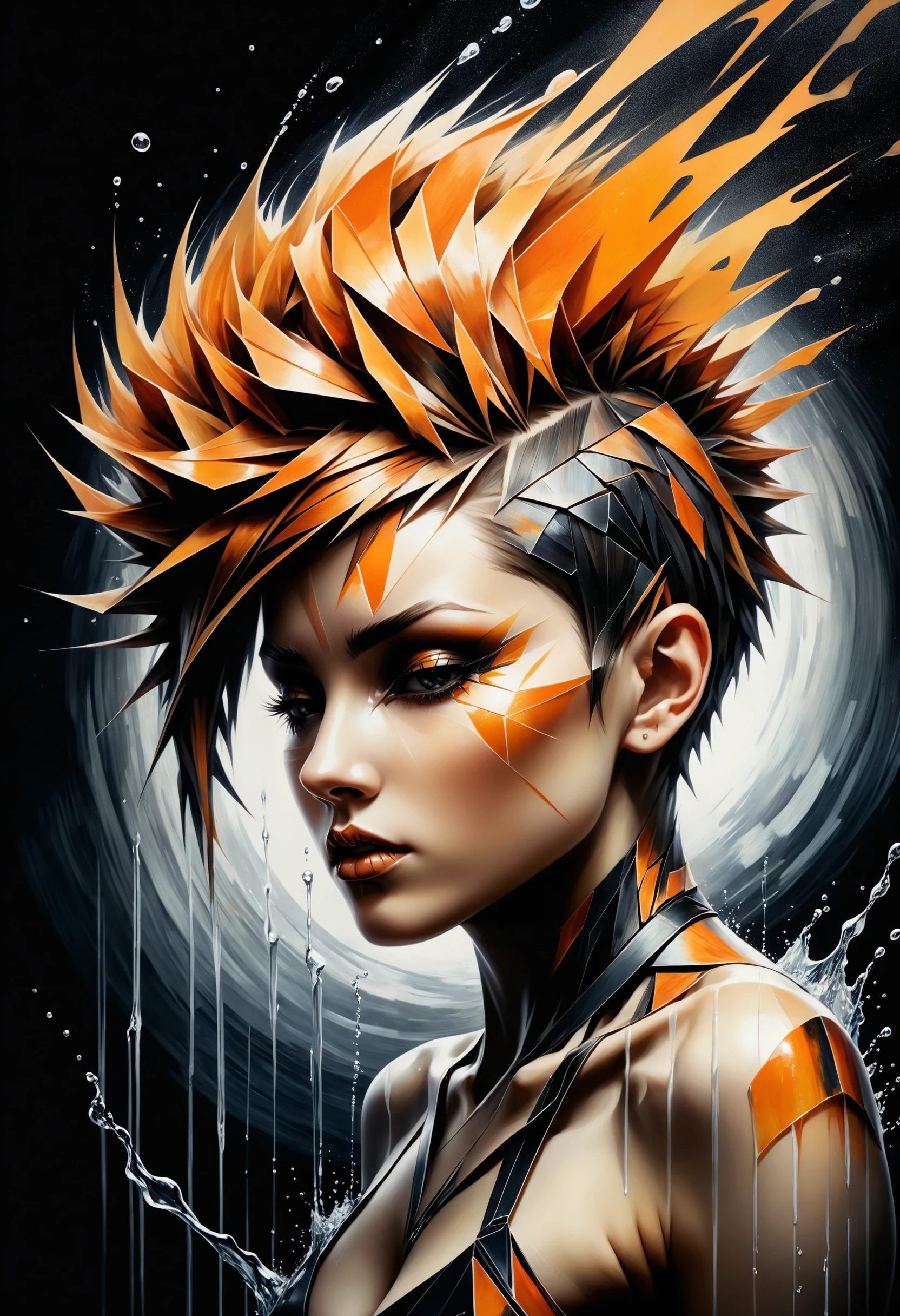 (analog film:2.0), woman bending water, pixie mohawk haircut, black and orange, chaotic resonance, microdisplacement, aetheric realm, chiaroscuro, symbolism, intricate details, style of (Leonid Afremov:1.2) and Anna Dittmann, faded film, desaturated, 35mm photo
<lora:dvr-shrp:1> dvr-shrp