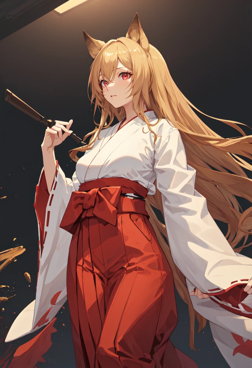 best quality, masterpiece, highres, solo, (ceobe_arknights:1.10), (white kimono:1.35), (red hakama:1.35), (wide sleeves:1.20), 23 <lora:ceobe_arknights:0.80>