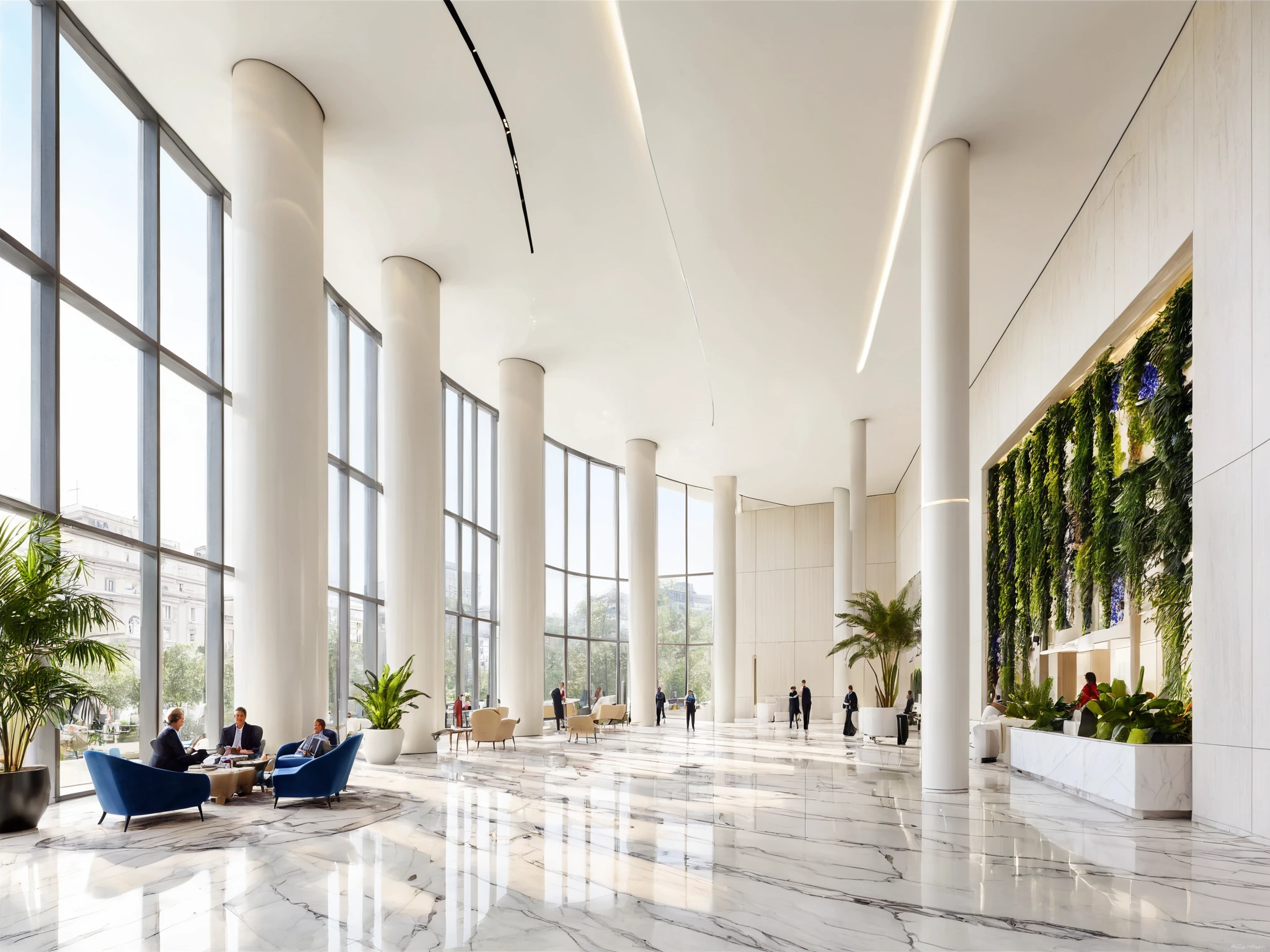 <lora:JZCGXL052-000009:0.6> jzcgxl052,  indoors,Bright and comfortable sense of spaceï¼scenery, window, plant, building, peopleï¼lobbyï¼design by zaha, watercolor painting . vibrant, beautiful, painterly, detailed, textural, artistic