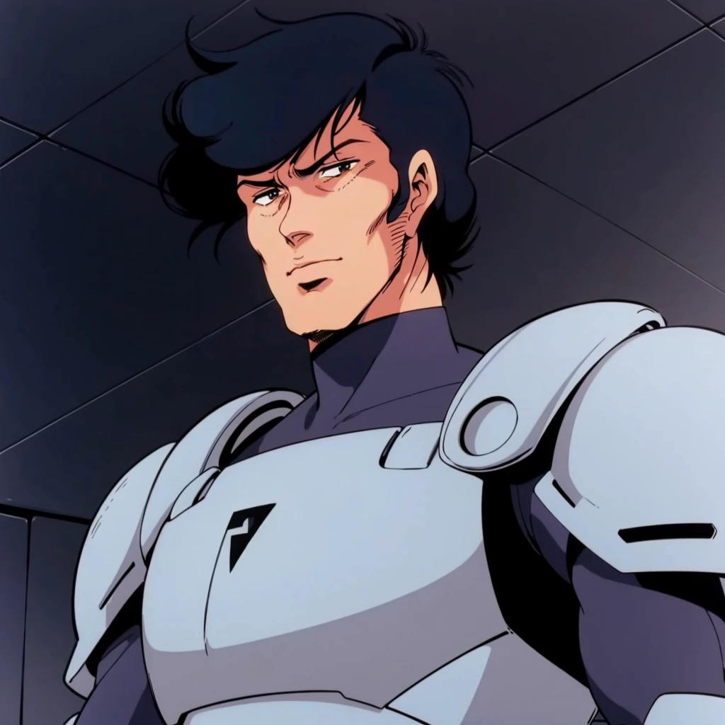 <lora:MZ1BD001:0.7>,
MZ1BD,1man,black hair,short hair,black eyes,retro artstyle,1980s (style),
armor,pilot suit,