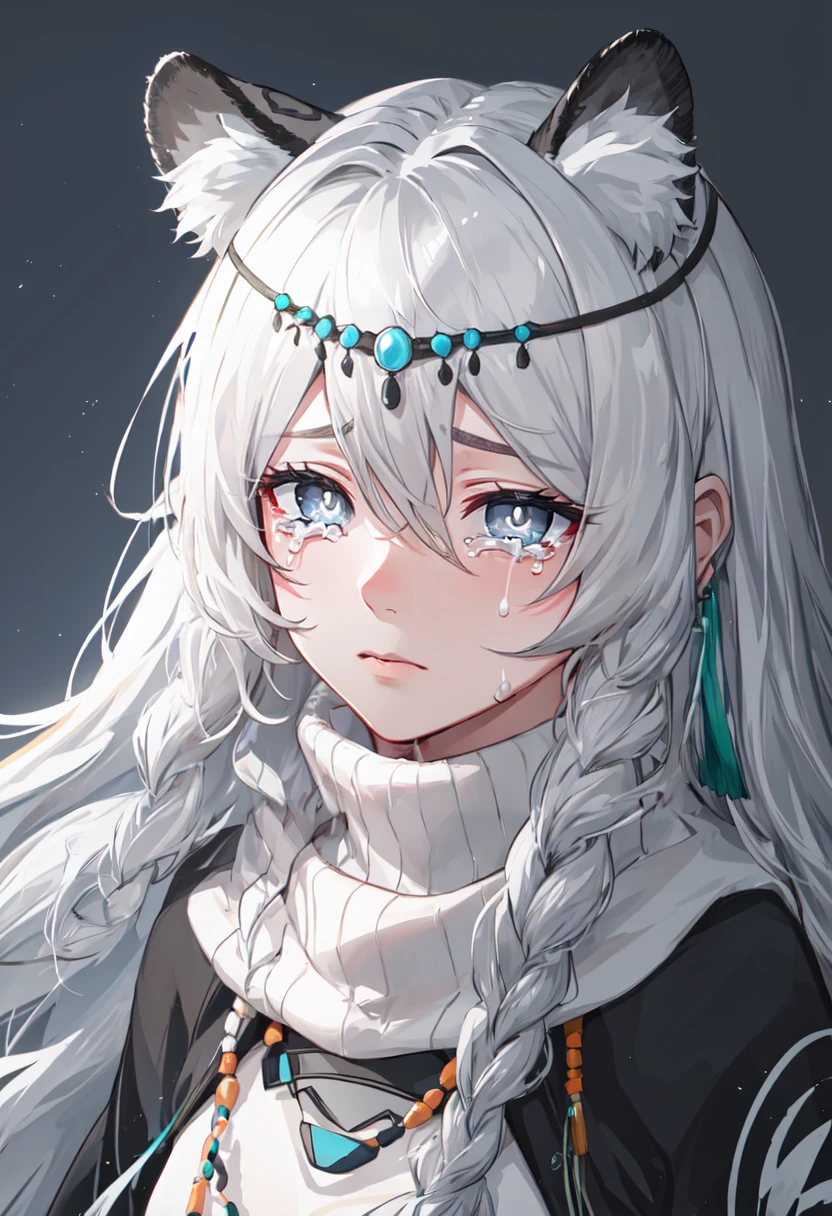 best quality, masterpiece, highres, solo, (pramanix_arknights:1.10), crying, sobbing, tears, portrait, looking at viewer, 35 <lora:pramanix_arknights:0.80>