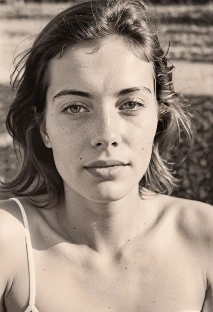Audrey Hepburn on a hill with lipstick completely naked and smiling