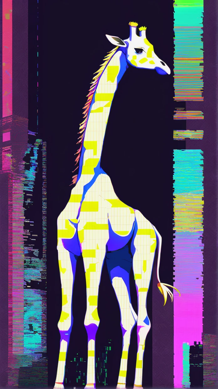 (block noise:1.8)
(noise,glitch art:1.8)
giraffe
BREAK
Envision a character that embodies the essence of glitch art within a sprawling digital city. This character is entwined with the environment, their form flickering and fragmenting into the chaotic digital noise that surrounds them. The city is a web of broken data and corrupted visuals, with a gritty atmosphere thick with static interference. Neon signs flicker erratically, while screens display incomprehensible errors. The character, meanwhile, is a canvas of this digital decay, their visage a mesmerizing patchwork of glitches, pixel streaks, and erratic lines, echoing the city's own fractured beauty.